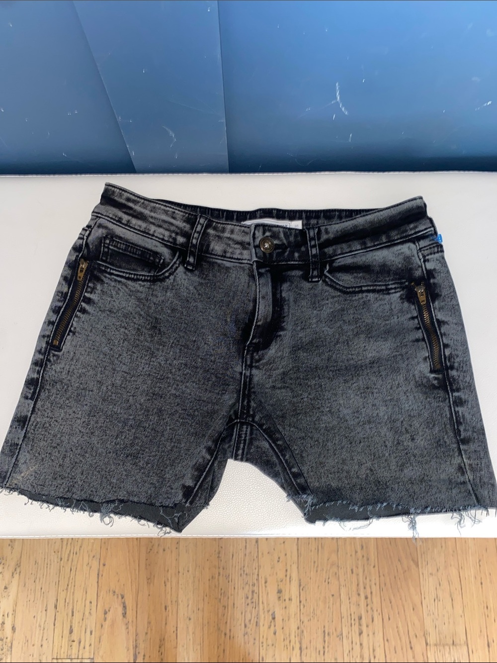 Melrose and Market Washed Black Denim Jean Shorts with Frayed Hem